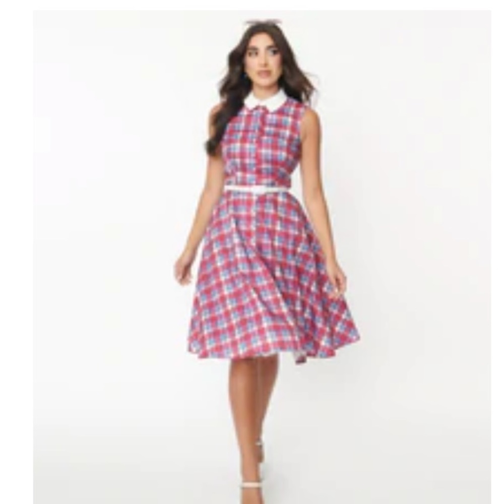 Unique Vintage Plaid Pocket Love Dress (xs/2)